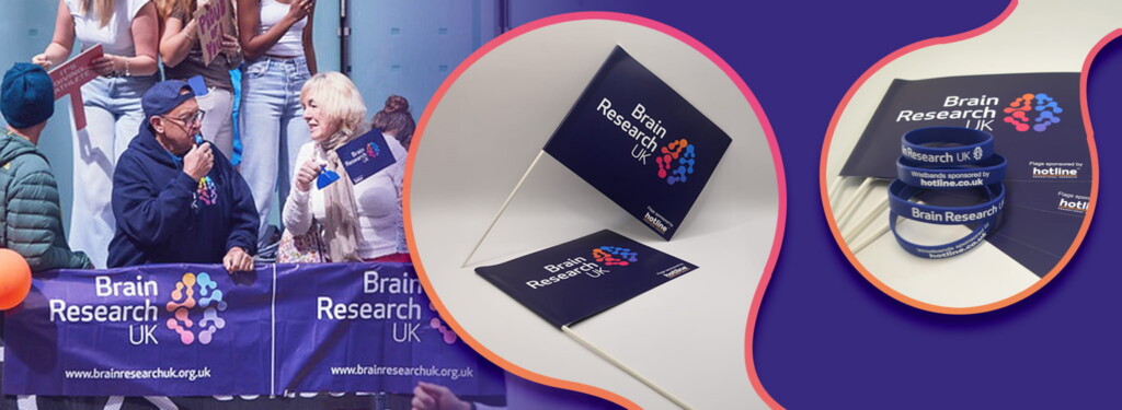 Brain Research UK promotional products printed flags and wristbands