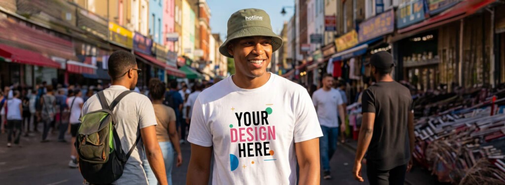 Embroidered promotional bucket hat and t-shirt promotional products