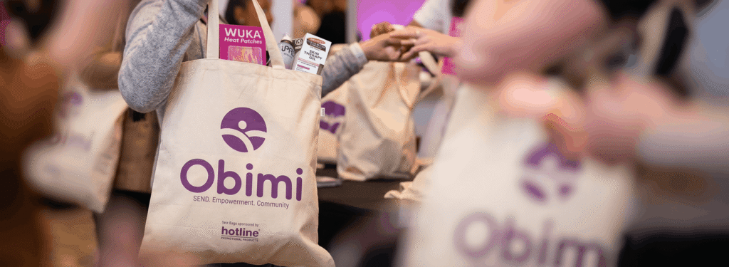 Branded cotton tote bags supplied by Hotline Promotional Products for Obimi's Pause and Reset event.