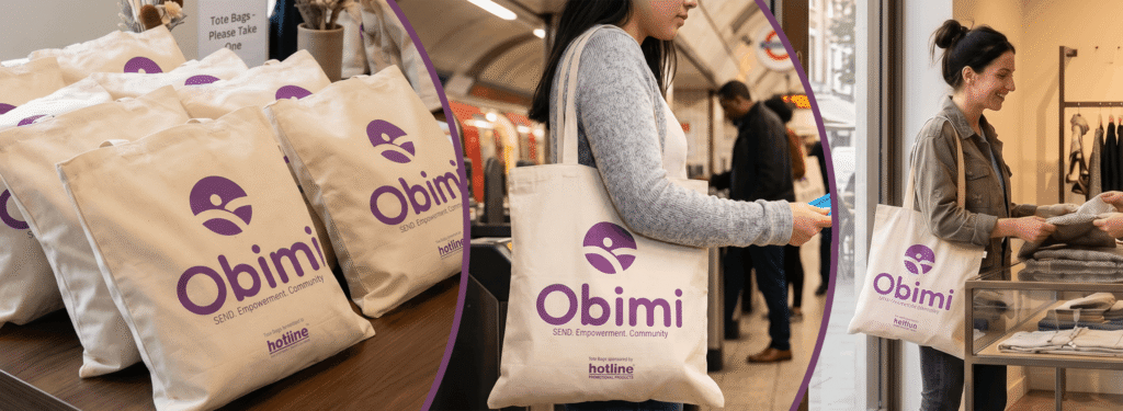 Reusable branded tote bag continuing to promote Obimi after the wellbeing event.