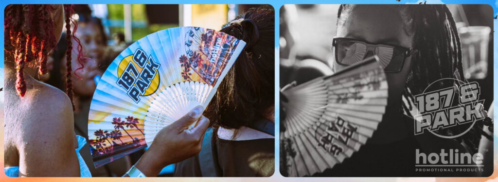 187 & Park Bamboo Fans in use