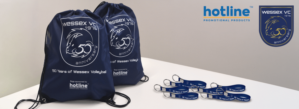 Wessex Volleyball drawstring bags and silicone wristbands from hotline.co.uk