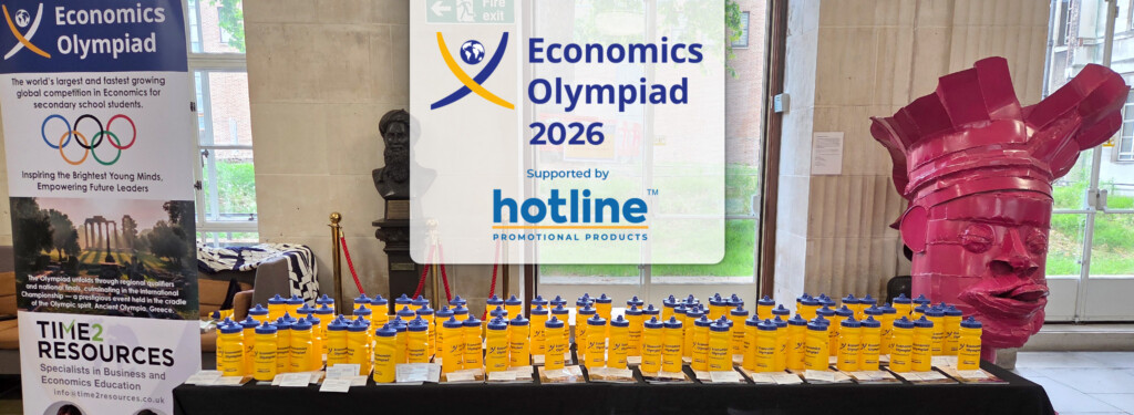 Thirst Grip Bottles ready for attendee registration at the Economics Olympiad 2026