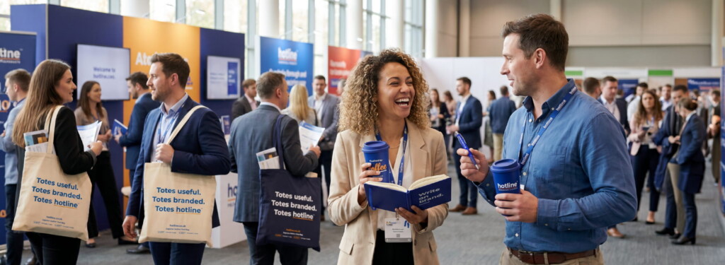 Trade-show-event-attendees-using-promotional-products